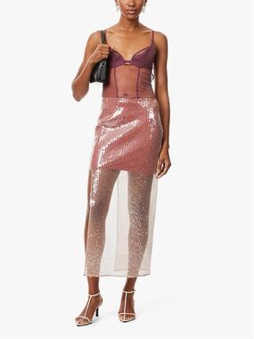 Nensi Dojaka Assemetric Sequins Midi Skirt Brown Medium